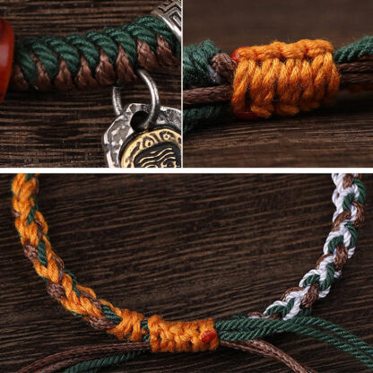Handmade Tibetan Silver 925 Sterling Silver Zakiram Goddess of Wealth Camel Bone Protection Braided Bracelet - 图片 7