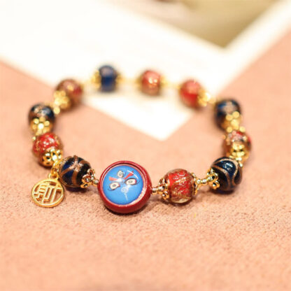 Buddha Stones Tibetan Gold Swallowing Beast Family Five God Of Wealth Thangka Fortune Bead Bracelet - 图片 8