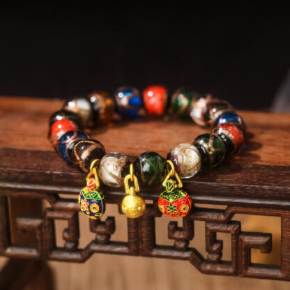 Five Elements Gold Swallowing Beast Family Charm Liuli Glass Bead Luck Bracelet - 图片 9
