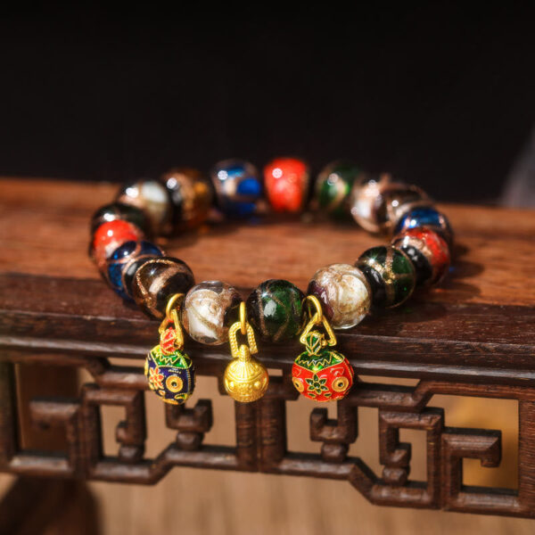 Five Elements Gold Swallowing Beast Family Charm Liuli Glass Bead Luck Bracelet - 图片 9