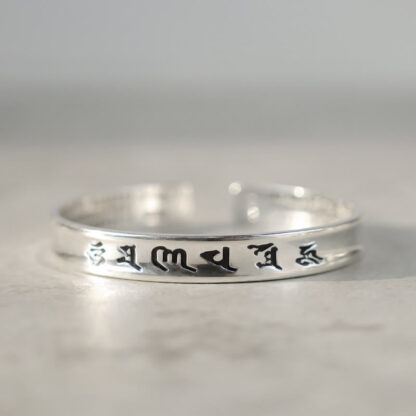 Buddha Stones Tibetan Mantra White Copper Bracelet - 图片 3