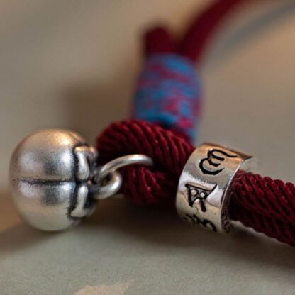 925 Sterling Silver Tibetan Handmade Om Mani Padme Hum Persimmon Charm Luck Protection Braided Bracelet - 图片 8