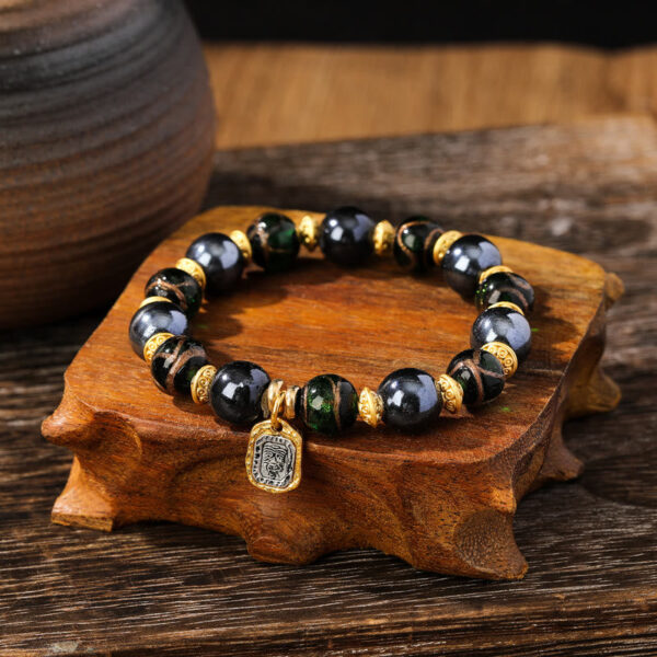 Tibetan Zakiram Goddess of Wealth Liuli Glass Incense Ash Porcelain Bead Luck Bracelet - 图片 11