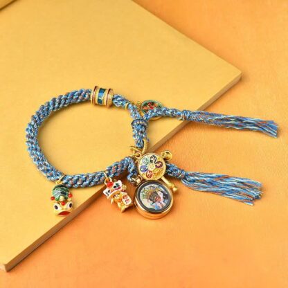 Buddha Stones Tibetan Zakiram Goddess of Wealth Thangka Luck Prayer Wheel Braid String Bracelet - 图片 3