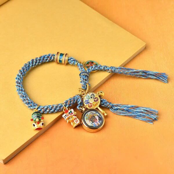 Buddha Stones Tibetan Zakiram Goddess of Wealth Thangka Luck Prayer Wheel Braid String Bracelet - 图片 3