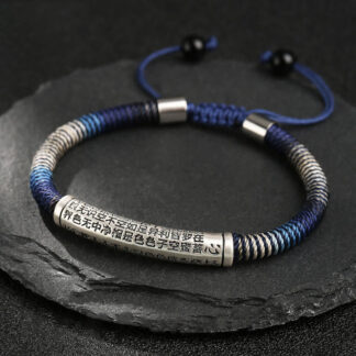 999 Sterling Silver Heart Sutra Calm Handmade Braided Bracelet