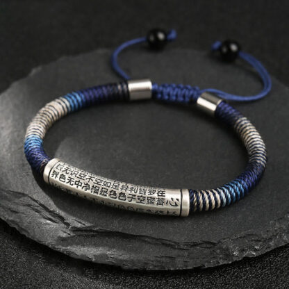 999 Sterling Silver Heart Sutra Calm Handmade Braided Bracelet