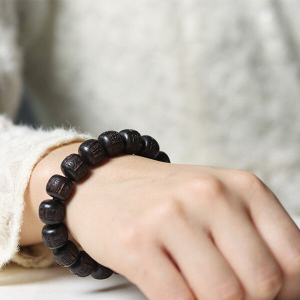 Tibet Ebony Wood Om Mani Padme Hum Engraved Balance Bracelet - 图片 9