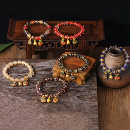 Gold Swallowing Beast Family Charm Gold Silver Foil Liuli Glass Bead Blessings Bracelet - 图片 10
