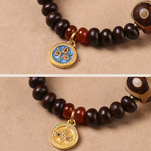 Natural Tibet Purple Bodhi Seed Dzi Bead God of Wealth Wisdom Bracelet - 图片 11