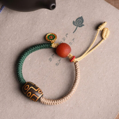 Handmade Tibetan Nine-Eye Dzi Bead Wealth Rope Bracelet - 图片 6