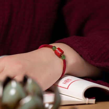 Tibetan Cinnabar Om Mani Padme Hum Engraved Blessing Braided Rope Bracelet - 图片 10