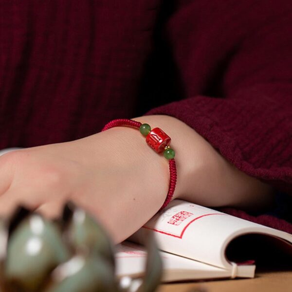 Tibetan Cinnabar Om Mani Padme Hum Engraved Blessing Braided Rope Bracelet - 图片 10