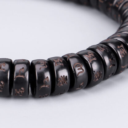 Buddha Stones Tibetan Coconut Shell Beads Engraved Om Mani Padme Hum Mantra Positive String Bracelet - 图片 3