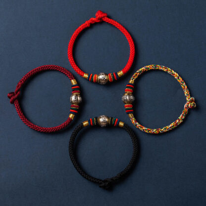 925 Sterling Silver Tibet Handmade Om Mani Padme Hum Luck Protection King Kong Knot Braided Bracelet - 图片 2