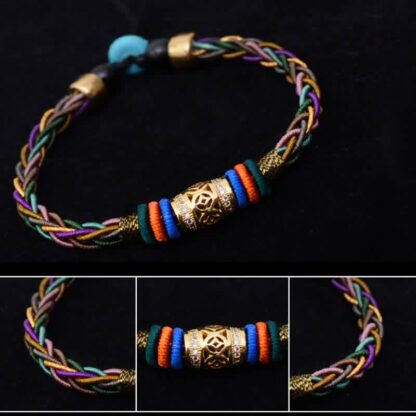Buddha Stones Tibetan Handmade Eight Thread Knot Copper Coin Luck Weave String Bracelet - 图片 7