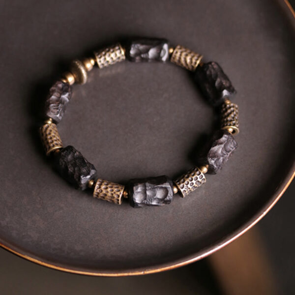 Buddha Stones Tibetan Ebony Wood Copper Calm Peace Bracelet - 图片 11