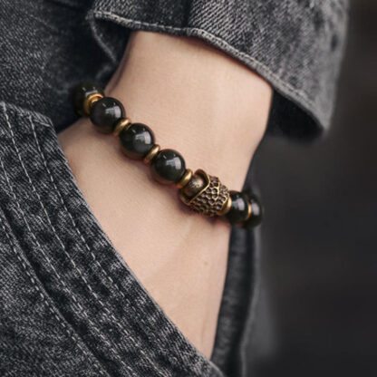 Buddha Stones Rainbow Obsidian Copper Love Healing Bracelet - 图片 6
