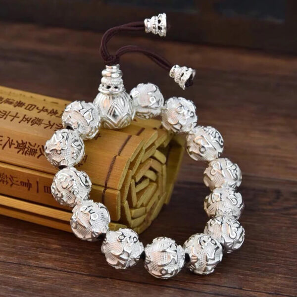 Tibetan Om Mani Padme Hum Carved Alloy Beads Amulet Bracelet - 图片 13