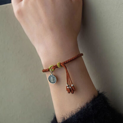 Handmade 925 Sterling Silver Five Directions Gods of Wealth Luck Protection String Braid Bracelet - 图片 12