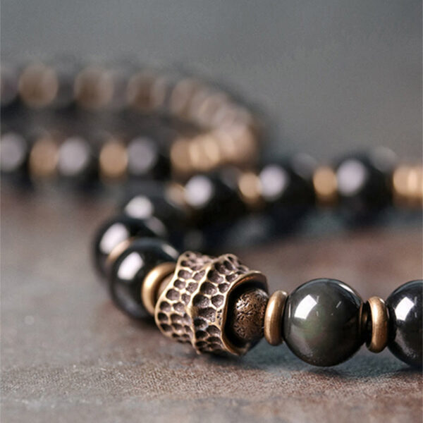 Buddha Stones Rainbow Obsidian Copper Love Healing Bracelet - 图片 3