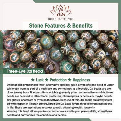 Buddha Stones Tibetan Three-eyed Dzi Bead Agate Protection Happiness Bracelet - 图片 6
