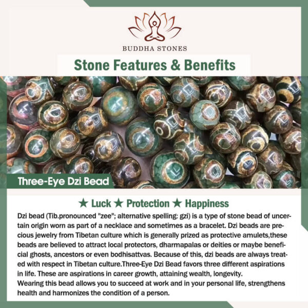 Buddha Stones Tibetan Three-eyed Dzi Bead Agate Protection Happiness Bracelet - 图片 6