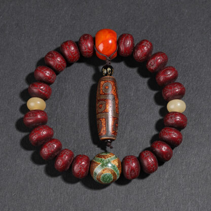 Tibet Bodhi Seed Dzi Bead Dancing Lion Luck Bracelet Wrist Mala - 图片 3