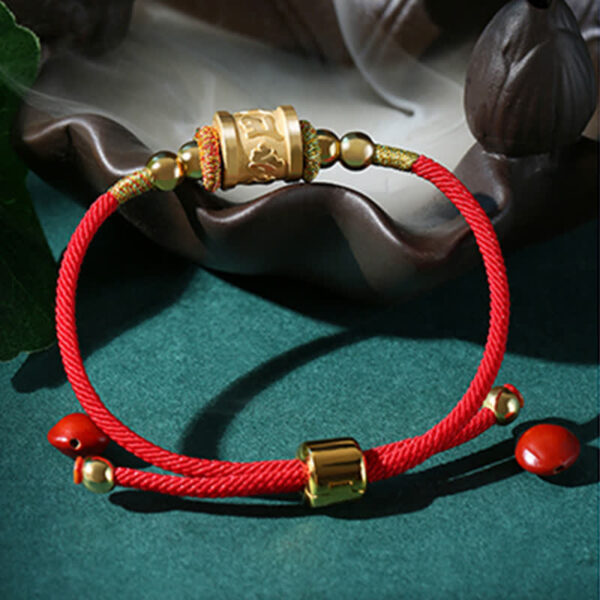 Buddha Stones 999 Sterling Silver Om Mani Padme Hum Luck Red String Bracelet - 图片 6
