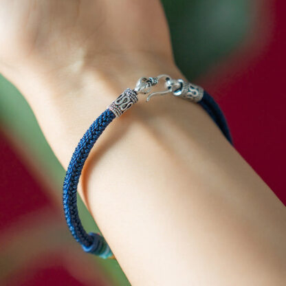 Handmade 925 Sterling Silver Tibetan Om Mani Padme Hum Purity Braided Bracelet - 图片 11