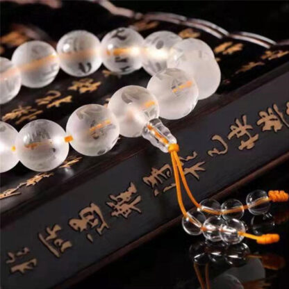 Tibet White Crystal Black Onyx Om Mani Padme Hum Meditation Bracelet - 图片 12