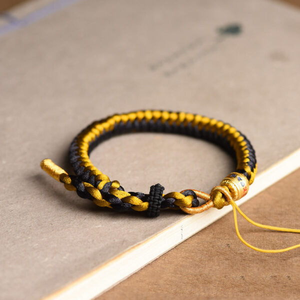 Handmade Tibetan Black Gold Dragon Scale Rope Om Mani Padme Hum Purity Bracelet - 图片 5