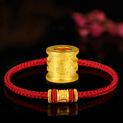 Tibet 999 Gold Om Mani Padme Hum Engraved Protection Lucky Bead Bracelet - 图片 5