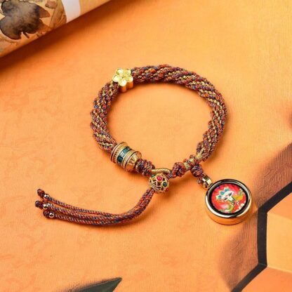 Tibet Handmade Five God Of Wealth Luck Thangka Amulet Prayer Wheel Flower Charm Weave String Bracelet - 图片 9