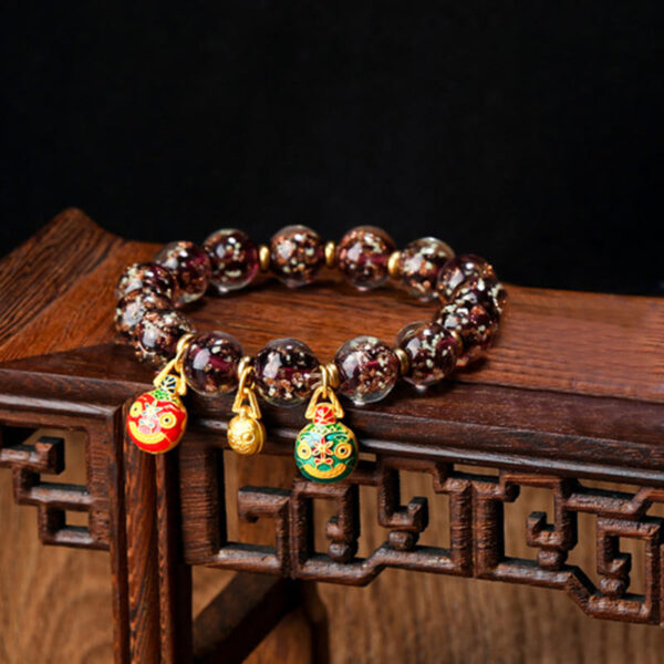 Gold Swallowing Beast Family Charm Luminous Fluorescent Liuli Glass Bead Success Bracelet - 图片 21