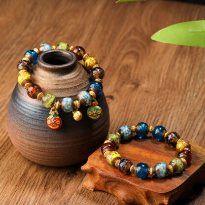 Gold Swallowing Beast Family Charm Liuli Glass Bead Fortune Bracelet - 图片 22
