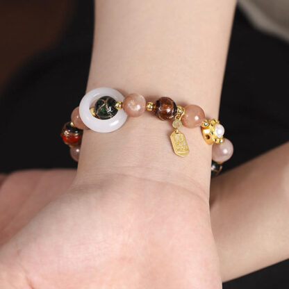 Tibetan Incense Ash Liuli Glass Tridacna Stone Sun Stone Om Mani Padme Hum Prayer Wheel Charm Bracelet - 图片 10