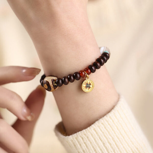 Natural Tibet Purple Bodhi Seed Dzi Bead God of Wealth Wisdom Bracelet - 图片 6