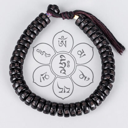 Buddha Stones Tibetan Coconut Shell Beads Engraved Om Mani Padme Hum Mantra Positive String Bracelet - 图片 2
