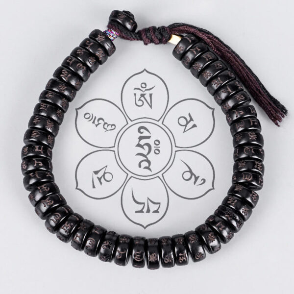 Buddha Stones Tibetan Coconut Shell Beads Engraved Om Mani Padme Hum Mantra Positive String Bracelet - 图片 2