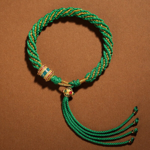 Buddha Stones Tibetan Handmade Luck Thangka Prayer Wheel Charm Weave String Bracelet - 图片 15