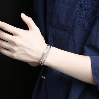 999 Sterling Silver Handmade Om Mani Padme Hum Peace Braided Bracelet - 图片 11