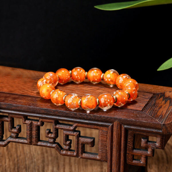 Gold Swallowing Beast Family Charm Luminous Fluorescent Liuli Glass Bead Success Bracelet - 图片 8
