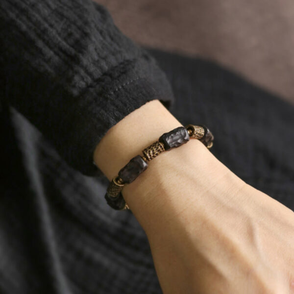 Buddha Stones Tibetan Ebony Wood Copper Calm Peace Bracelet - 图片 13