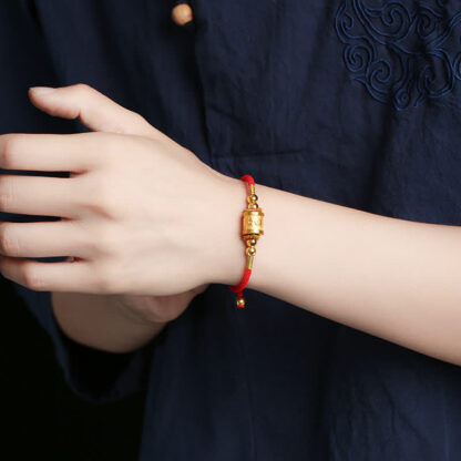 Buddha Stones 999 Sterling Silver Om Mani Padme Hum Luck Red String Bracelet - 图片 2