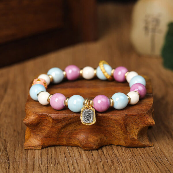 Tibetan Zakiram Goddess of Wealth Rabbit Lion Head Charm Liuli Glass Incense Ash Porcelain Bead Protection Bracelet - 图片 7