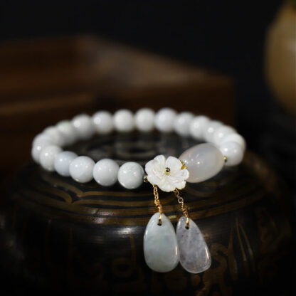 Buddha Stones Natural White Jade Luck Bracelet - 图片 5