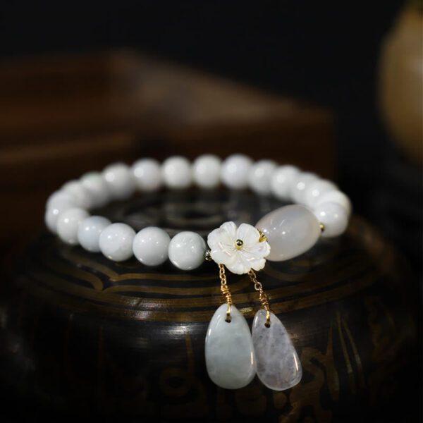 Buddha Stones Natural White Jade Luck Bracelet - 图片 5