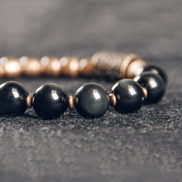 Buddha Stones Lava Rock Stone Rainbow Obsidian Copper Support Healing Bracelet - 图片 15