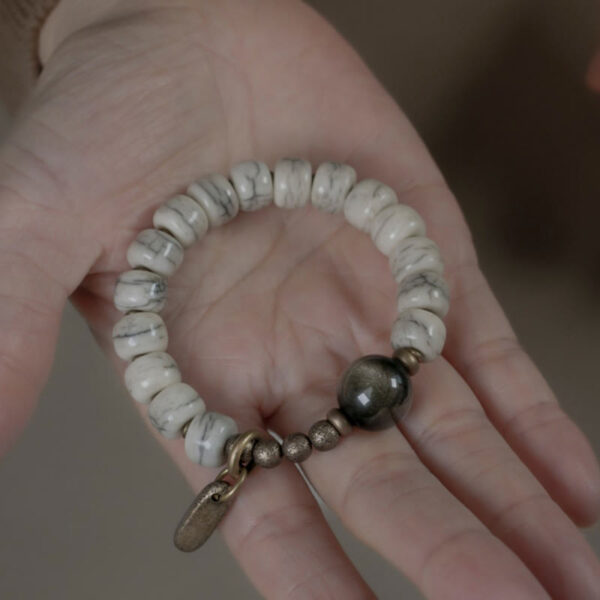 Tibetan Yak Bone Gold Sheen Obsidian Brass Bead Strength Bracelet - 图片 13